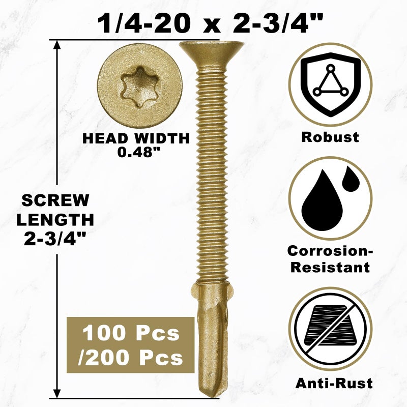 Yaocom 100 Pcs #1/4-20 x 2-3/4"" Trailer Deck Screws Bulk Self Tapping Trailer Screws Wood to Metal with Star Head Self Drilling Reamer for Trailers Flatbeds Fastening Wood to Steel Metal Construction - Image 2